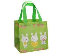 Easter Gift Bags with Handle for Kids Egg Hunt Treat Bunny Reusable Non-Woven Party Supplies 20x20x15CM (Green F, 5PCS)