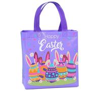 Easter Gift Bags with Handle for Kids Egg Hunt Treat Bunny Reusable Non-Woven Party Supplies 20x20x15CM (Purple B, 20PCS)
