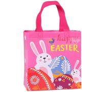 Easter Gift Bags with Handle for Kids Egg Hunt Treat Bunny Reusable Non-Woven Party Supplies 20x20x15CM (Pink G, 5PCS)