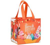 Easter Gift Bags with Handle for Kids Egg Hunt Treat Bunny Reusable Non-Woven Party Supplies 20x20x15CM (Orange B, 5PCS)