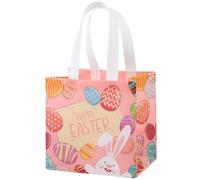 Easter Gift Bags with Handle for Kids Egg Hunt Treat Bunny Reusable Non-Woven Party Supplies 20x20x15CM (Pink D, 5PCS)