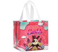 Easter Gift Bags with Handle for Kids Egg Hunt Treat Bunny Reusable Non-Woven Party Supplies 20x20x15CM (Pink F, 10PCS)