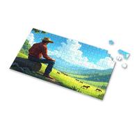 Easter Gifts A Cowboy Sits On A Log, Gazing At Horses Grazing In A Lush Valley Picture Puzzle Easter Gifts For Toddlers Boy Toys(1000PCS)
