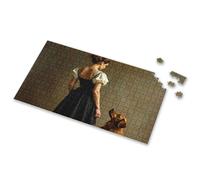 Easter Gifts A Woman In A Black Dress With Puffed Sleeves Stands Beside A Dog Picture Puzzle Gift For 4 Year Old Boy 500 Piece Jigsaw Puzzles(300PCS)