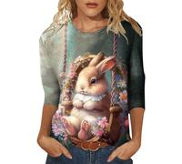 Easter Gifts Easter Shirt Women Black Tops for Women Happy Easter T-Shirt 3/4 Sleeve Blouse Cute Bunny Eggs Print Graphic Tees Crew Neck Casual Shirts 2025 New