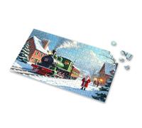 Easter Gifts For Adults A Snowy Village With A Green Train And Santa Claus Picture Puzzle Puzzle Activity Books For Kids Ages 6-8(500PCS)