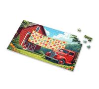 Easter Gifts For Adults A Vibrant Quilt Hangs Outside A Red Barn, Surrounded By Lush Greenery And An Old Truck Picture Puzzle Puzzle Activity Books For Kids Ages 6-8(1000PCS)