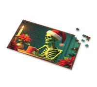 Easter Gifts For Adults Christmas Skeleton Enjoying Hot Chocolate With Poinsettia Picture Puzzle Easter Toys For Kids Ages 4-8 300 Piece Puzzle(500PCS)