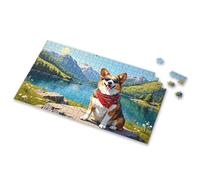 Easter Gifts For Adults Happy Corgi Enjoying A Sunny Day By The Lake Picture Puzzle Easter Toys For Kids Ages 4-8 300 Piece Puzzle(300PCS)