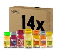 Easter Gifts for Adults Men Women | Kloster Kitchen Organic Ginger Shot Mix | 14 Bottles of 30 ml with Real Ginger Pieces I Vegan Glass Bottle 7 x 3.3 cm | Easter Gift Small Item