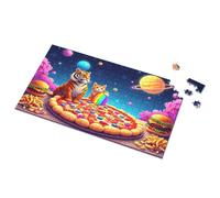 Easter Gifts For Adults Space Cats Feasting On Cosmic Pizza Picture Puzzle 1500 Piece Puzzle Puzzles For Toddlers 2-4(300PCS)