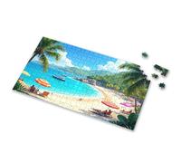 Easter Gifts For Adults Tropical Beach With Palm Trees, Colorful Umbrellas, And Clear Blue Water Picture Puzzle Puzzle Activity Books For Kids Ages 6-8(1000PCS)