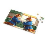 Easter Gifts For Adults Two Cartoon Foxes In Blue Martial Arts Uniforms Shake Hands. Picture Puzzle Games For Kids 8-12 1000 Piece Puzzle For Adults(1000PCS)