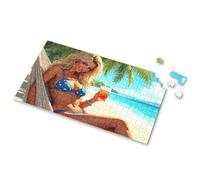 Easter Gifts For Adults Woman In Blue Bikini With Star Pattern Holding A Drink On The Beach. Picture Puzzle 300 Piece Puzzles Jigsaw Puzzles Free For Adults(500PCS)