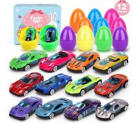 Easter Gifts for Kids 12 Pcs Pre Filled Easter Eggs With Alloy Racing Car Easter Eggs For Kids 3.34 Inches Kids Easter Toys Easter Egg Hunt Kit For Easter Basket Easter Presents for Themed Party