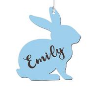 Easter Gifts for Kids Personalised Easter Basket Tag Gifs for Boys Girls Children Engraved Wooden Easter Eggs Bunny Basket Tag Decoration (Bunny-Blue)