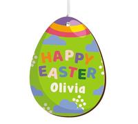 Easter Gifts for Kids Personalised Easter Basket Tag Gifs for Boys Girls Children Engraved Wooden Easter Eggs Bunny Basket Tag Decoration (Color Egg-01)