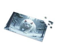 Easter Gifts For Teens A Large White Cat Walks Through A Snowy Forest Picture Puzzle 100 Piece Puzzles For Kids Girl Toys Age 4-5(300PCS)