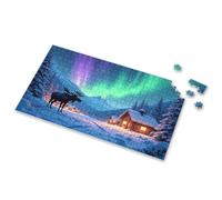 Easter Gifts For Teens A Moose Stands In Front Of A Cozy Cabin Under The Northern Lights Picture Puzzle 100 Piece Puzzles For Kids Girl Toys Age 4-5(1000PCS)