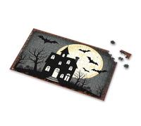 Easter Gifts For Teens Spooky House Under A Full Moon With Bats Flying Around Picture Puzzle Jigsaw 300 Piece Puzzles(500PCS)