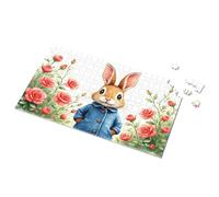 Easter Gifts For Toddlers Rabbit In Blue Coat With Red Roses Picture Puzzle Puzzle 500 Pieces Puzzle Board(300PCS)