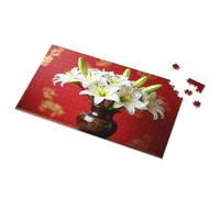 Easter Gifts For Toddlers White Lilies In Brown Vase On Red Background Picture Puzzle Puzzle Books For Adults 1500 Piece Puzzle(1000PCS)