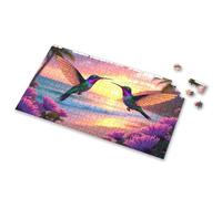 Easter Gifts Two Colorful Hummingbirds Flying Over Purple Flowers Picture Puzzle Gift For 4 Year Old Boy 500 Piece Jigsaw Puzzles(300PCS)