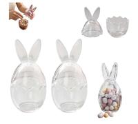 Easter Glass Candy Jar With Bunny Ears Lid, 17cm Clear Decorative Egg Candy Jar Food Storage Container for Mini Eggs, Cookies And Party Treats, Spring Seasonal Kitchen Table Decoration (2pcs)