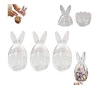 Easter Glass Candy Jar With Bunny Ears Lid, 17cm Clear Decorative Egg Candy Jar Food Storage Container for Mini Eggs, Cookies And Party Treats, Spring Seasonal Kitchen Table Decoration (3pcs)