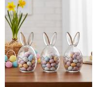 Easter Glass Jar,Glass Bunny Jars With Ears,Cracked Egg Lids With Ears,Reusable Clear Bunny Candy Storage For Mini Eggs,Chocolates, Jelly Easter Basket Decor, Spring Home & Table Decoration Container