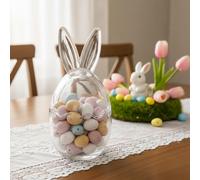 Easter Glass Jar,Glass Bunny Jars With Ears,Cracked Egg Lids With Ears,Reusable Clear Bunny Candy Storage For Mini Eggs,Chocolates, Jelly Easter Basket Decor, Spring Home & Table Decoration Container