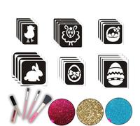 Easter Glitter Tattoo Kit - 24 Easter Inspired Stencils, 3 glitters, Hypoallergenic Body Glue