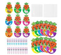 Easter Goodie Bags - Vibrant Carrot Shape, Self Sealing Pouch, Greeting Card Souvenir, Festive Party Supply | Bunny Pens Set, School Exchange Gift For Kids Adults Classroom Candy Treat