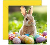 Easter Greeting Card - Bunny Peeking from Behind Easter Eggs - Fun Springtime Gift for Kids or Colleagues - Blank Inside with Envelope