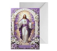 Easter Greeting Card with Gold Foil Detail and White Envelope - Jesus with Easter Blessings