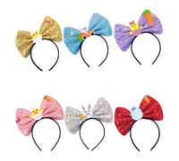 Easter Hair Bow Headband, Easter Head Boppers - 6X Cute Headwear with Bow Tie Rabbit Chick | Cartoon Hair Hoop Hair Accessories Decoration