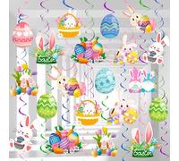 Easter Hanging Swirl Decorations, 56 Pcs Easter Party Hanging Swirls, Easter Bunny Hanging Swirls & Easter Foil Hanging Swirl Decorations for Easter Party Decorations & Happy Easter Decorations