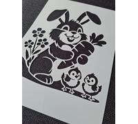 Easter Happy Bunny with Two Chickens Spring Flower Stencil Template Airbrush Paint Card Making Scrapbooking Holiday Spring Flower Stencil