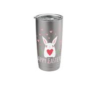 Easter Happy Easter White Rabbit Heart Spring Comic Style Stainless Steel Insulated Tumbler