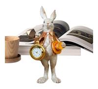 Easter Hare Sculpture - Spring Figure, Bunny Statuette for Desk Displays, Polished Resin with Clock Topper, Room Ornament, Longhair Figure for Shelf Decor and School Tables