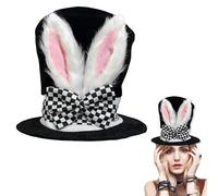 Easter Hat for Woman, Adult Rabbit Costume Accessory,Deluxe Bunny Hat with Attached Ears and Bow Fancy Dress Costume Headwear Accessory Novelty Hats for Women Men Easter Party Decorations Accessories