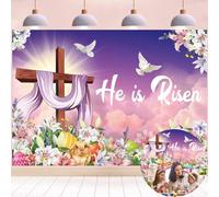 Easter He is Risen Backdrop 94x70 Inch Spring Easter Religious Backdrop Jesus Resurrection Photography Background for Spring Egg Hunt Party Decorations Banner (8x6FT(240x180cm))