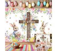 Easter He is Risen Backdrop Spring Floral Rabbit Cross Photography Backdrop Religious Jesus Resurrection Background Spring Easter Party Decorations (7x5FT（210x150cm）)