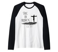 Easter He is Risen Religious Palm Sunday Cross Men Women Raglan Baseball Tee