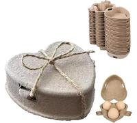 Easter Heart Shaped Egg Cartons With Jute Rope 3 Count Heart Shaped Paper Pulp Egg Container Reusable Cardboard Storage Bulk For Easter & Valentine's Day (Beige, 14.4x14.4cm)