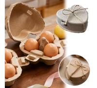 Easter Heart Shaped Egg Cartons With Jute Rope 3 Count Heart Shaped Paper Pulp Egg Container Reusable Cardboard Storage Bulk For Easter & Valentine's Day (Beige, 11.5x11cm)
