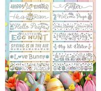 Easter Hello Spring Stencils Templates Reusable for Painting on Wood Canvas Scrapbook Paper Fabric Pillows, Happy Easter Bunny Spring Stencil for Crafts Ornament DIY Window Door Home Decorations