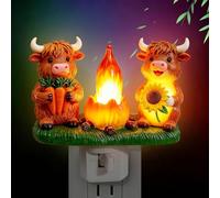 Easter Highland Cow Bonfire Night Light, Highland Cows Shaped Lamp, Easter Night Light, Wall-Mounted Highland Cow Easter Egg Carrot Sunflower Night Light, Easter Bedroom (Orange,1pc)