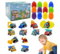Easter Hunting Egg Set - 6 cm Pre-Filled Toy Capsules, Retractable Construction Cars | Durable Material Interactive Learning Vehicle Package for Kids 3-8 Years Birthday Party Classroom