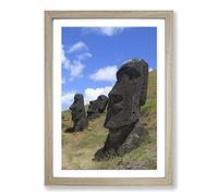 Easter Island Head Stones Framed Print | A2 Oak Framed Wall Art | Ready to Hang | Modern Holiday Picture | Living Room Bedroom Lounge Office